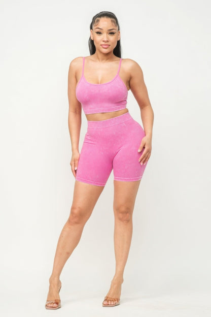 Washed Seamless Basic Tank Top And Shorts Set by Fleurcouture | Fleurcouture