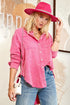 WASHING WRINKLED GAUZE BUTTON DOWN SHIRT WITH ROUG Fuchsia S by Sweet Generis | Fleurcouture