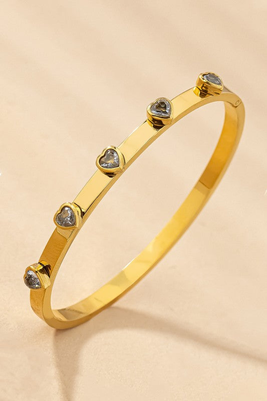 water proof stainless steel gem heart hinge bangle Gold one size by LA3accessories | Fleurcouture