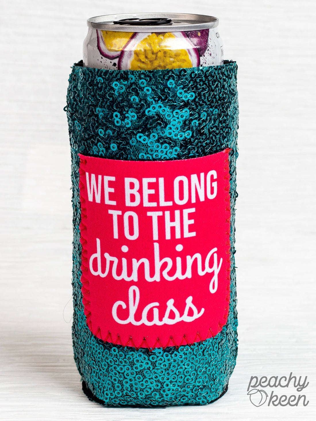 We Belong to the Drinking Class Sequin Slim Can Cooler Multi One Size Can Coolers by Southern Grace | Fleurcouture