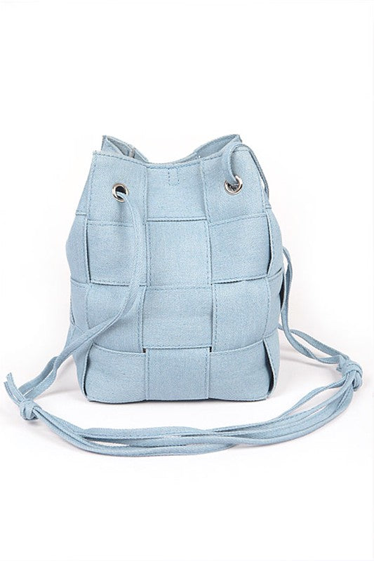 Weaved Denim Crossbody Bag Light Blue O/S by Artini Accessories | Fleurcouture