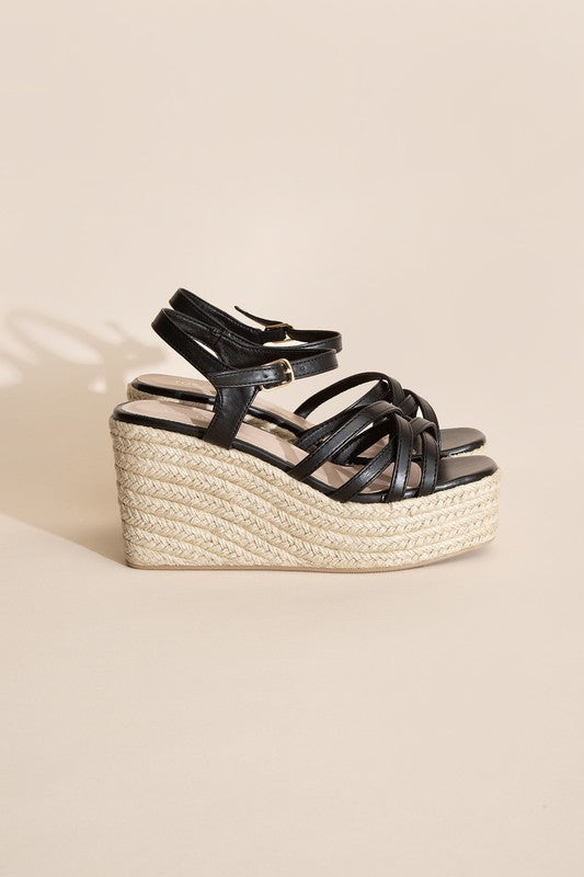 WEBSTER-3 Wedge Sandal Platform Heels BLACK by Top Guy Footwear | Fleurcouture