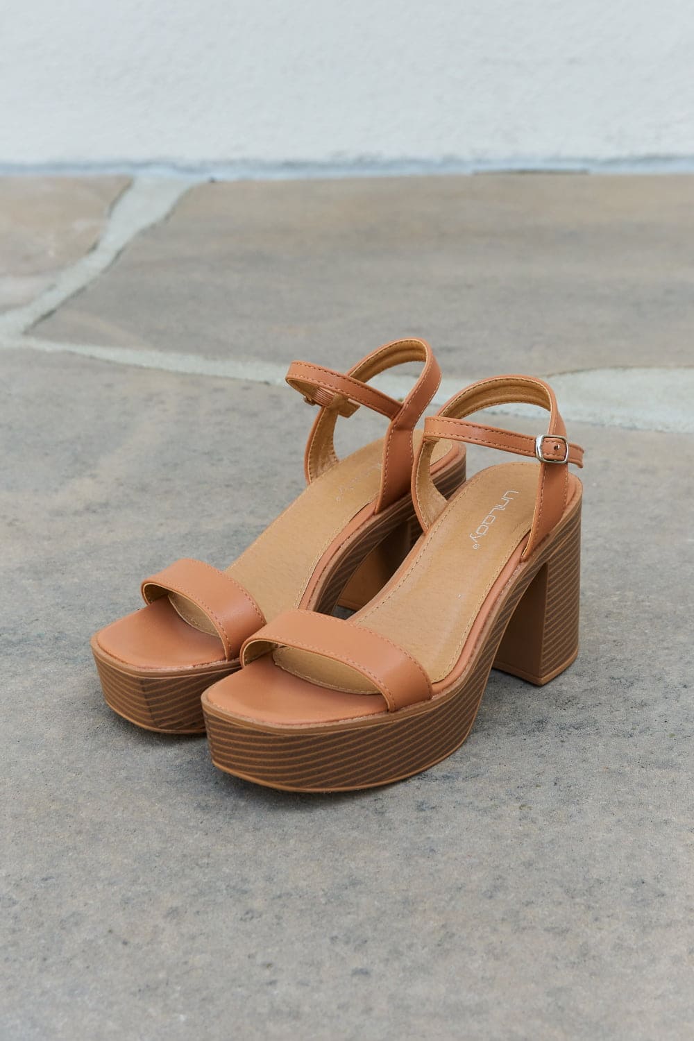 Weeboo Feel It Platform Heel Sandals Cognac by Trendsi | Fleurcouture