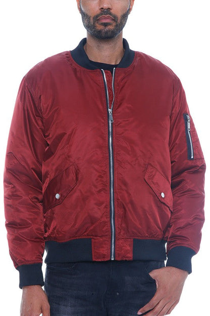 Weiv Mens Solid Padded Bomber Jacket BURGUNDY S by WEIV | Fleurcouture