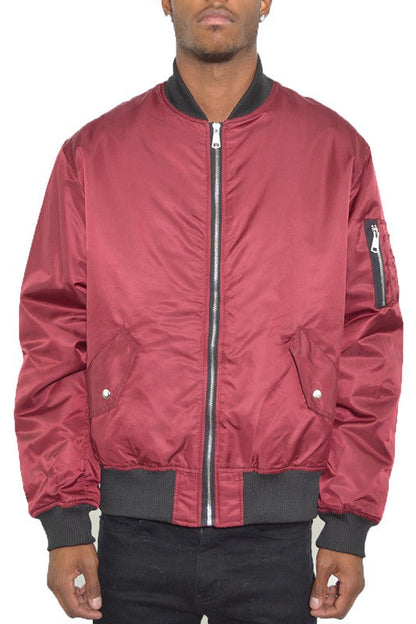 Weiv Mens Solid Padded Bomber Jacket BURGUNDY S by WEIV | Fleurcouture