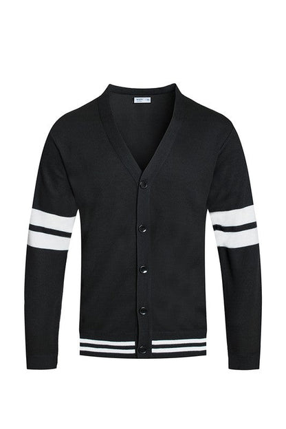 Weiv Mens Two Stripe Button Cardigan BLACK S by WEIV | Fleurcouture