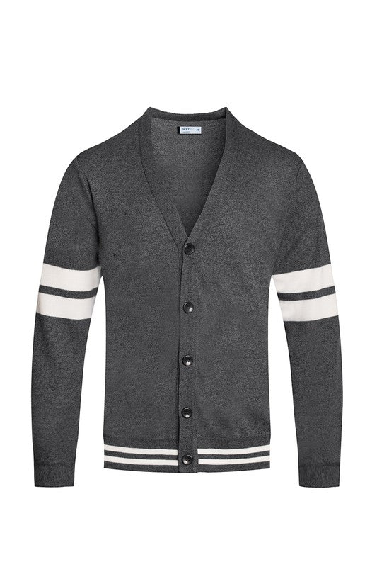 Weiv Mens Two Stripe Button Cardigan GREY S by WEIV | Fleurcouture