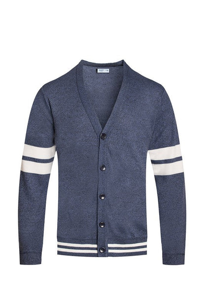 Weiv Mens Two Stripe Button Cardigan NAVY S by WEIV | Fleurcouture