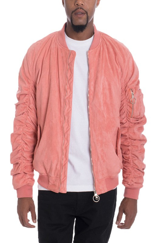 Weiv Mirosuede Scrunched Bomber Jacket DARK PINK S by WEIV | Fleurcouture