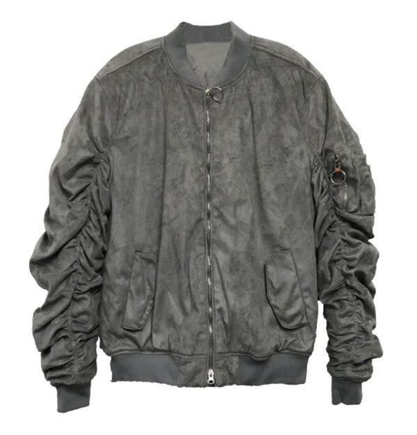 Weiv Mirosuede Scrunched Bomber Jacket GREY S by WEIV | Fleurcouture