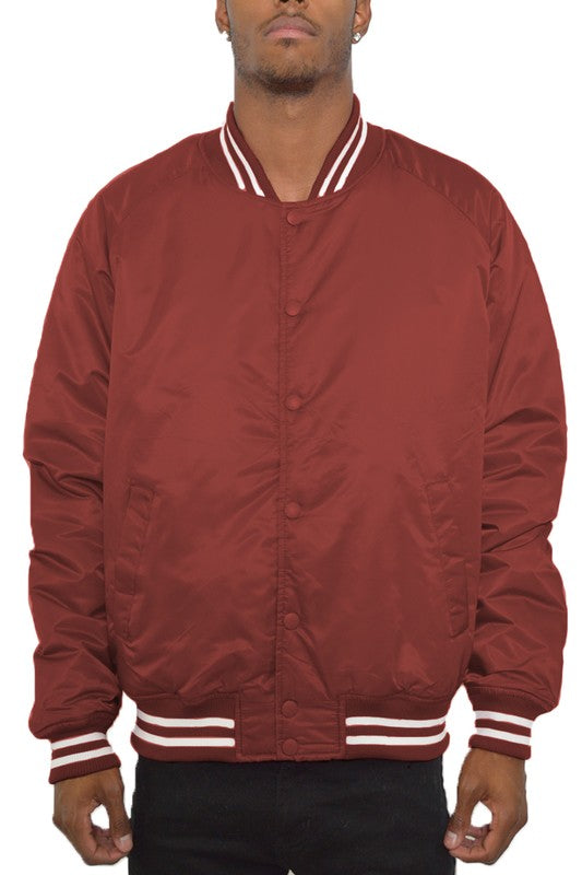 Weiv Polyester Solid Varsity Jacket BURGUNDY S by WEIV | Fleurcouture