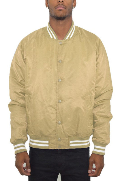 Weiv Polyester Solid Varsity Jacket KHAKI S by WEIV | Fleurcouture