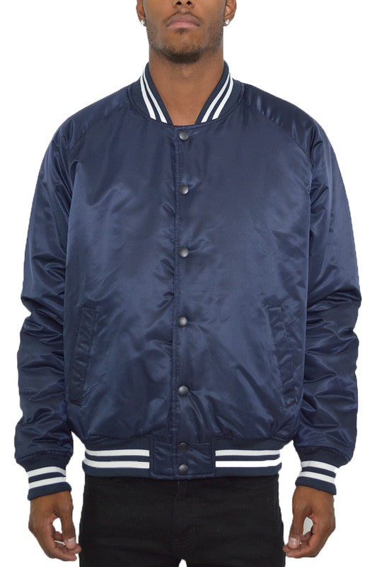 Weiv Polyester Solid Varsity Jacket NAVY S by WEIV | Fleurcouture