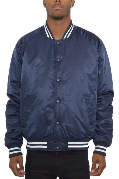 Weiv Polyester Solid Varsity Jacket NAVY S by WEIV | Fleurcouture