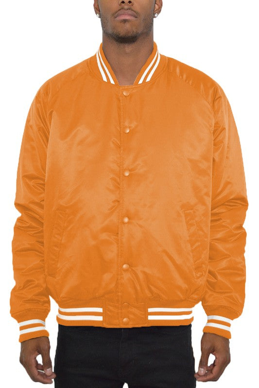 Weiv Polyester Solid Varsity Jacket ORANGE S by WEIV | Fleurcouture