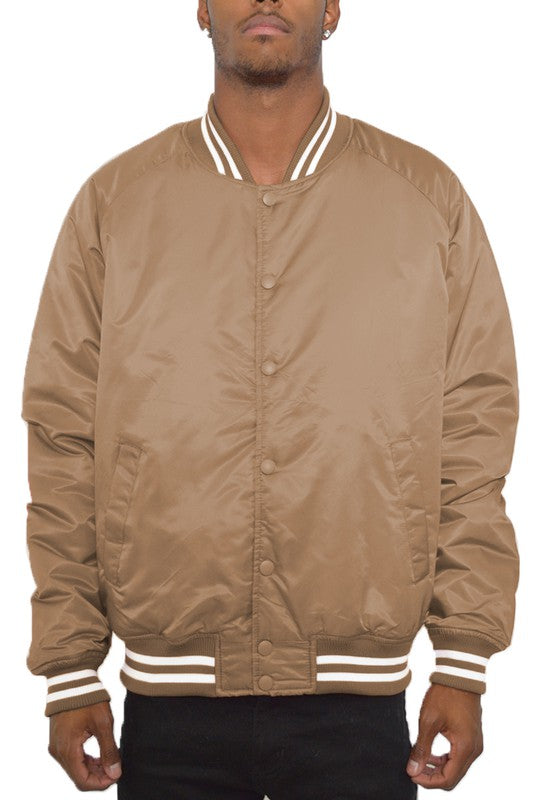 Weiv Polyester Solid Varsity Jacket TAUPE S by WEIV | Fleurcouture