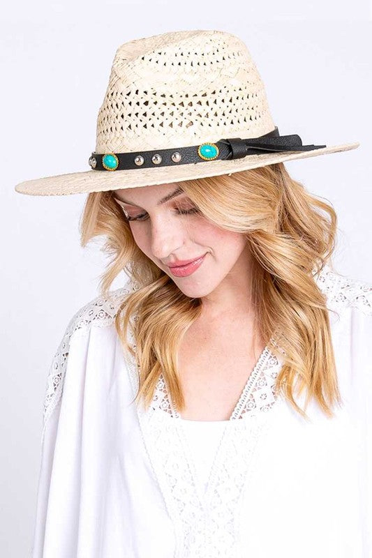 Western Headband Straw Fedora Beige O/S by Artini Accessories | Fleurcouture