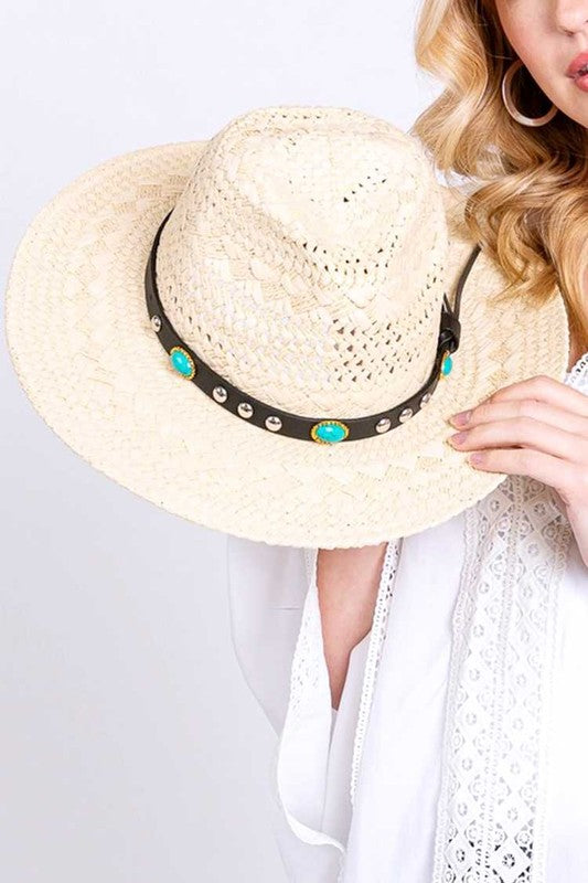 Western Headband Straw Fedora O/S by Artini Accessories | Fleurcouture