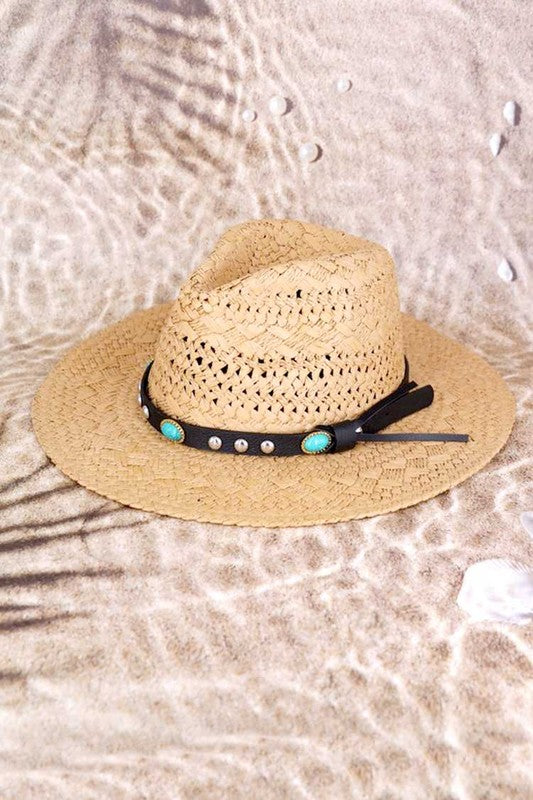 Western Headband Straw Fedora Taupe O/S by Artini Accessories | Fleurcouture