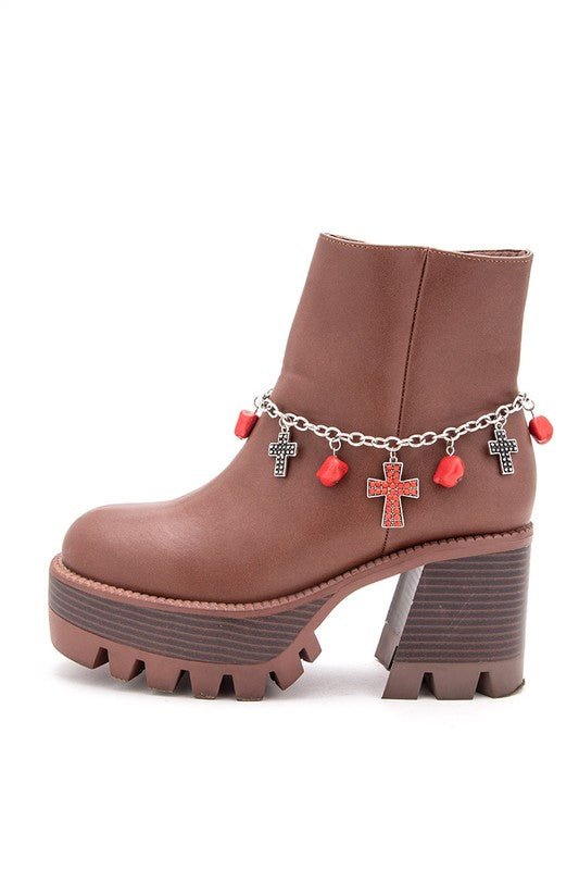 Western Stone Cross Boots Charm SILVER/RED O/S by LA Jewelry Plaza | Fleurcouture