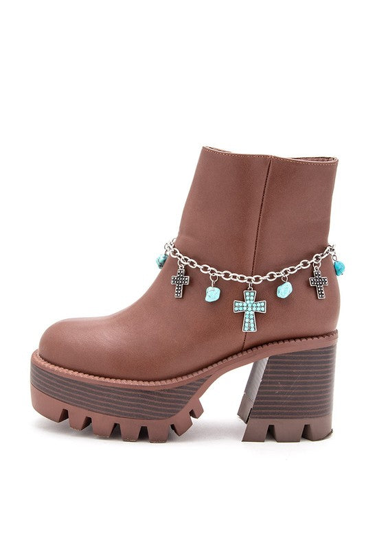 Western Stone Cross Boots Charm Silver/Turquoise O/S by LA Jewelry Plaza | Fleurcouture