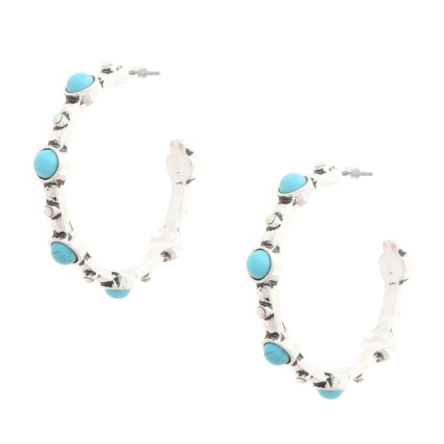 Western Turquoise Bead Open Hoop Earring Turquoise by Fleurcouture | Fleurcouture