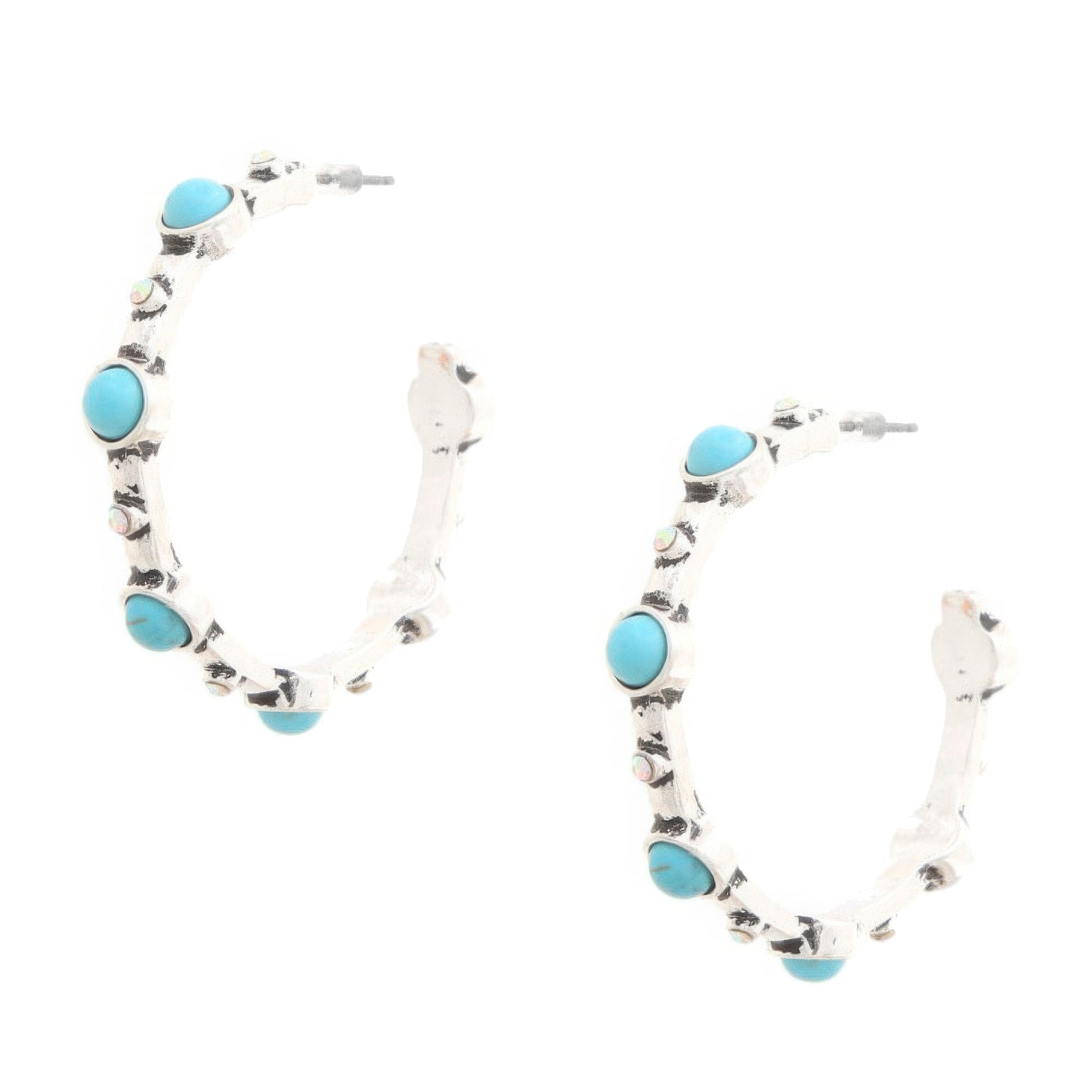 Western Turquoise Bead Open Hoop Earring Turquoise by Fleurcouture | Fleurcouture