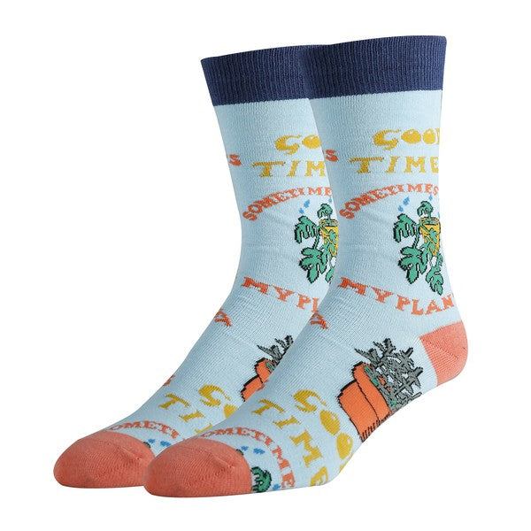 Wet My Plants - Mens Crew Socks blue MS by Oooh Yeah Socks | Fleurcouture