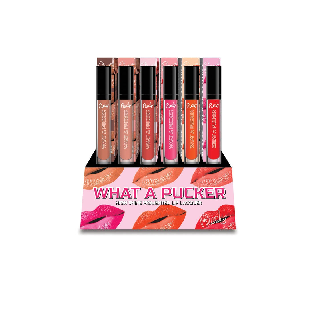 What A Pucker Lip Lacquer Display Set, 72pcs Wholesale Set by Rude Cosmetics | Fleurcouture