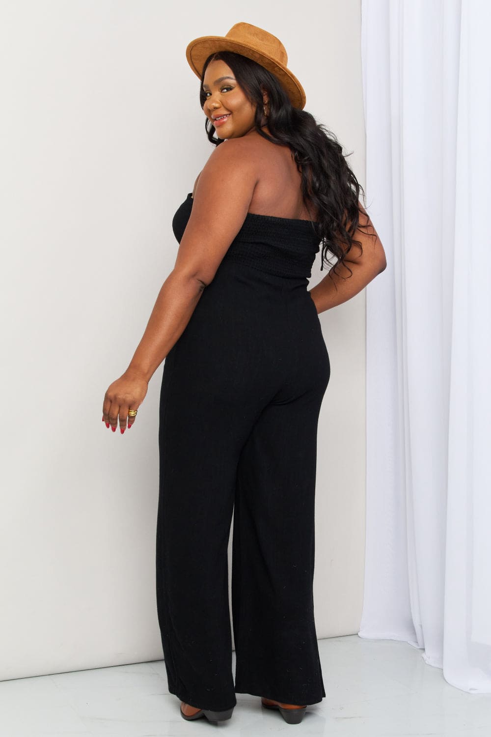 White Birch Full Size Halter Neck Wide Leg Jumpsuit with Pockets Black by Trendsi | Fleurcouture