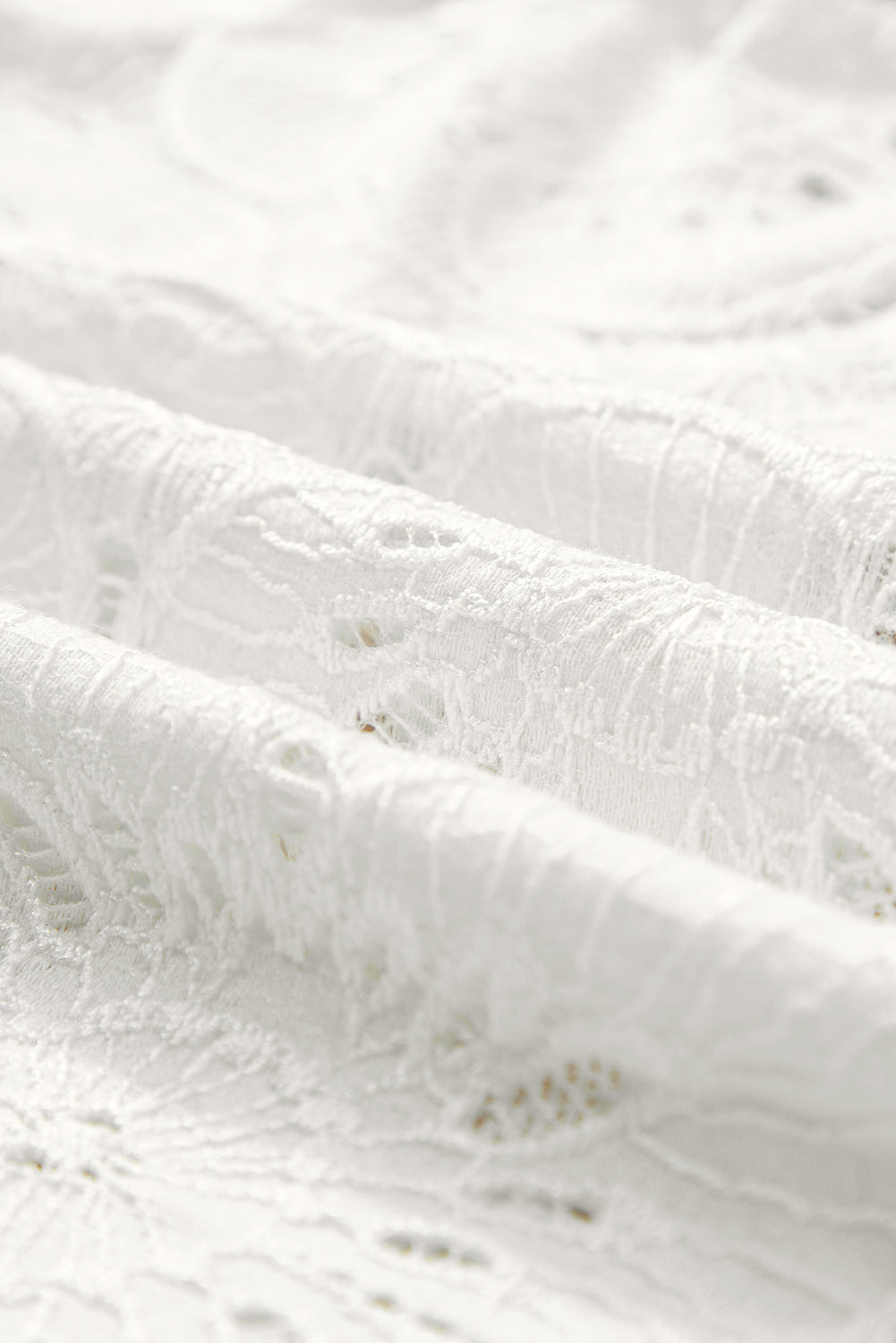 White Flower Eyelet Jacquard Keyhole Flounce Sleeve Top White 70%Cotton+30%Polyamide Tops/Tops &amp; Tees by Fleurcouture | Fleurcouture