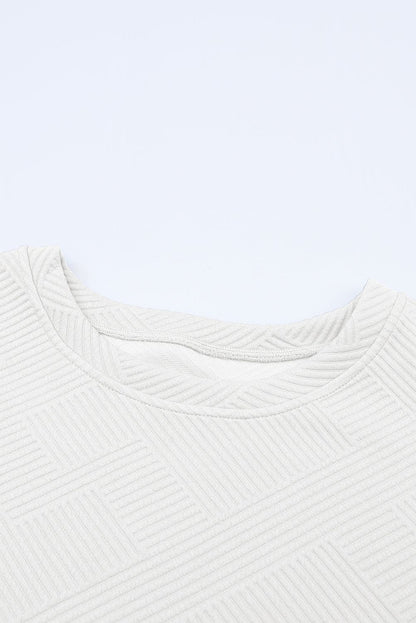 White Textured Loose Fit T Shirt and Drawstring Pants Set 95%Polyester+5%Elastane Two Piece Sets by Fleurcouture | Fleurcouture