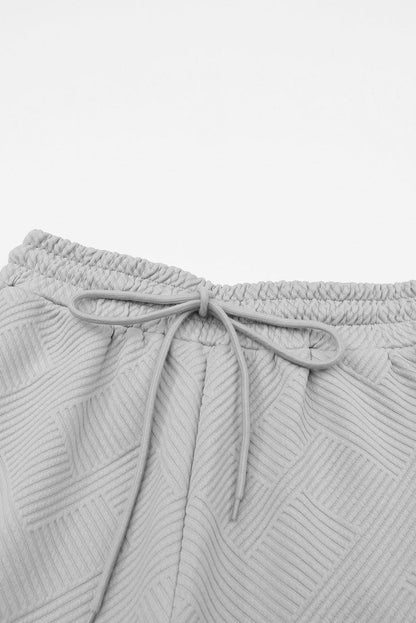 White Textured Loose Fit T Shirt and Drawstring Pants Set 95%Polyester+5%Elastane Two Piece Sets by Fleurcouture | Fleurcouture