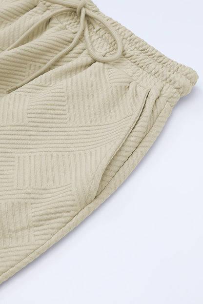 White Textured Loose Fit T Shirt and Drawstring Pants Set 95%Polyester+5%Elastane Two Piece Sets by Fleurcouture | Fleurcouture