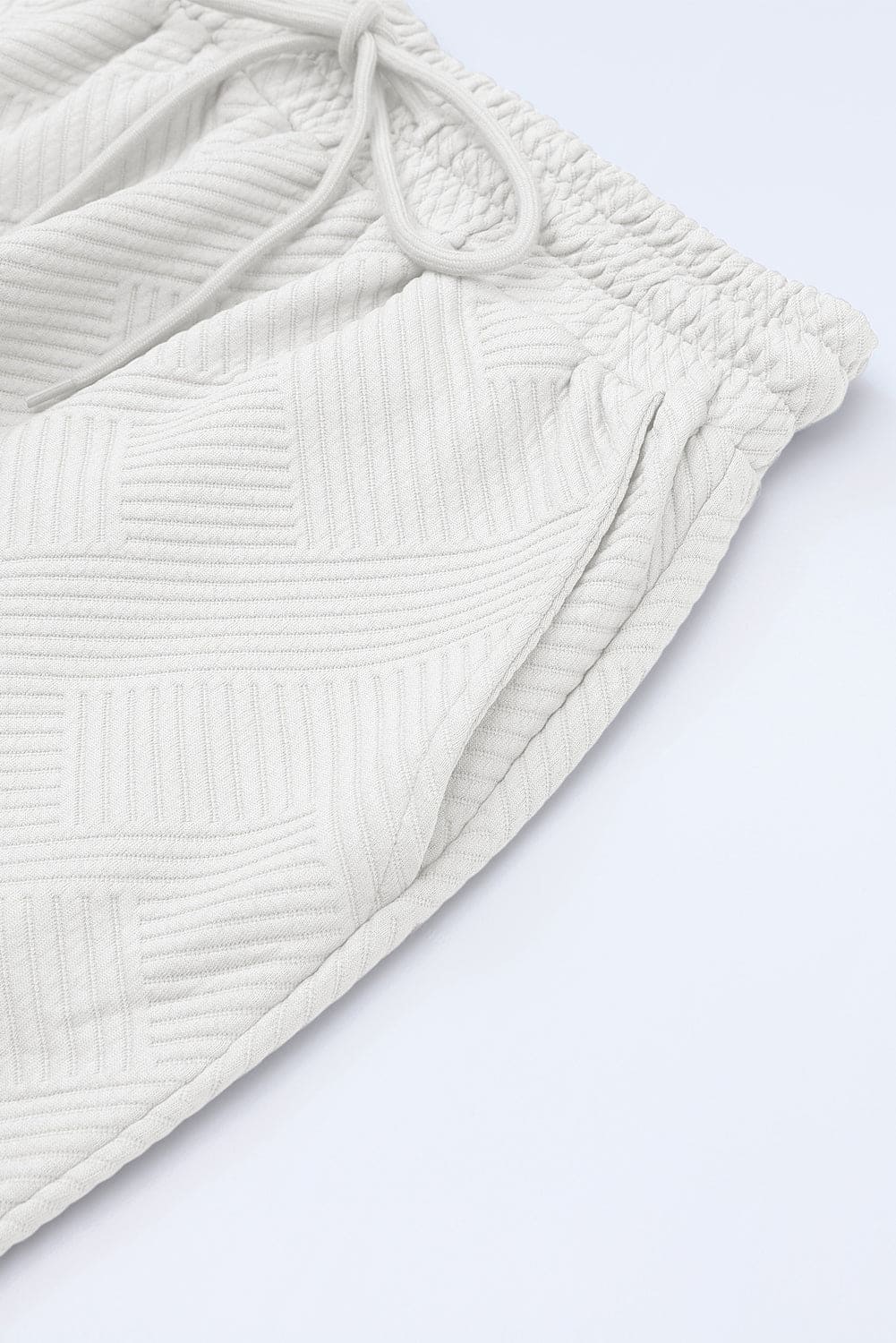 White Textured Loose Fit T Shirt and Drawstring Pants Set 95%Polyester+5%Elastane Two Piece Sets by Fleurcouture | Fleurcouture