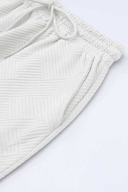 White Textured Loose Fit T Shirt and Drawstring Pants Set 95%Polyester+5%Elastane Two Piece Sets by Fleurcouture | Fleurcouture