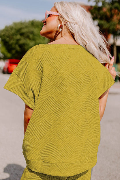 White Textured Loose Fit T Shirt and Drawstring Pants Set 95%Polyester+5%Elastane Two Piece Sets by Fleurcouture | Fleurcouture