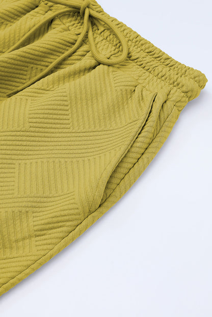 White Textured Loose Fit T Shirt and Drawstring Pants Set 95%Polyester+5%Elastane Two Piece Sets by Fleurcouture | Fleurcouture