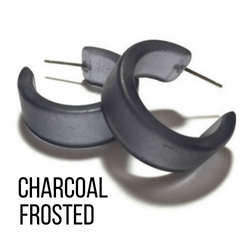 Wide Classic Frosted Hoop Earrings - Clara Charcoal Frosted Wide Classic Hoops by Leetie Lovendale | Fleurcouture