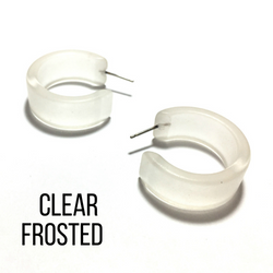 Wide Classic Frosted Hoop Earrings - Clara Clear Frosted Wide Classic Hoops by Leetie Lovendale | Fleurcouture