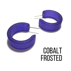 Wide Classic Frosted Hoop Earrings - Clara Cobalt Frosted Wide Classic Hoops by Leetie Lovendale | Fleurcouture