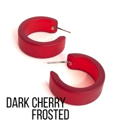 Wide Classic Frosted Hoop Earrings - Clara Dark Cherry Frosted Wide Classic Hoops by Leetie Lovendale | Fleurcouture
