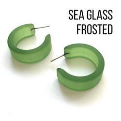 Wide Classic Frosted Hoop Earrings - Clara Sea Glass Frosted Wide Classic Hoops by Leetie Lovendale | Fleurcouture