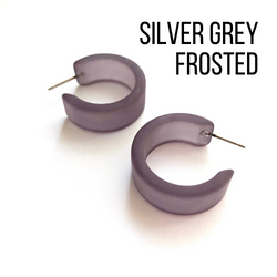 Wide Classic Frosted Hoop Earrings - Clara Silver Grey Frosted Wide Classic Hoops by Leetie Lovendale | Fleurcouture