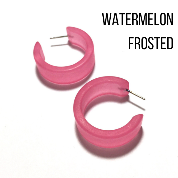 Wide Classic Frosted Hoop Earrings - Clara Watermelon Frosted Wide Classic Hoops by Leetie Lovendale | Fleurcouture