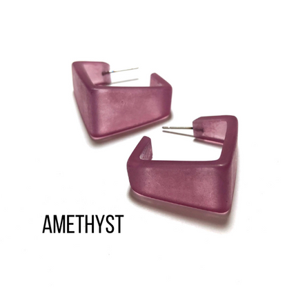 Wide Cubist Frosted Hoop Earrings Amethyst Wide Cubist Square Hoops by Leetie Lovendale | Fleurcouture