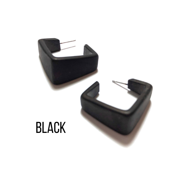 Wide Cubist Frosted Hoop Earrings Black Wide Cubist Square Hoops by Leetie Lovendale | Fleurcouture