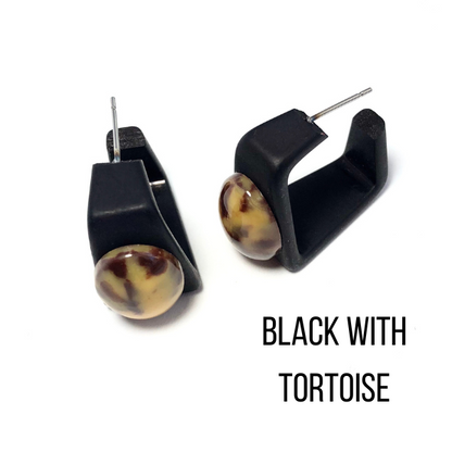Wide Cubist Frosted Hoop Earrings Black with Tortoise Wide Cubist Square Hoops by Leetie Lovendale | Fleurcouture