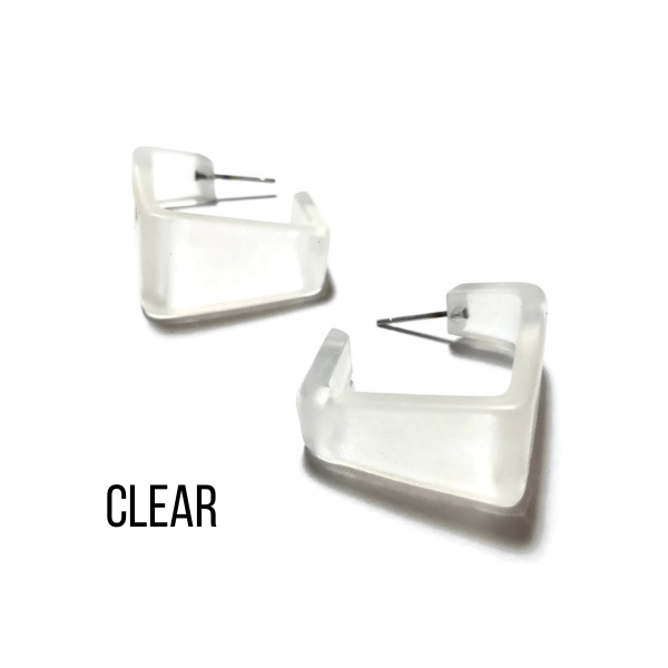 Wide Cubist Frosted Hoop Earrings Clear Wide Cubist Square Hoops by Leetie Lovendale | Fleurcouture