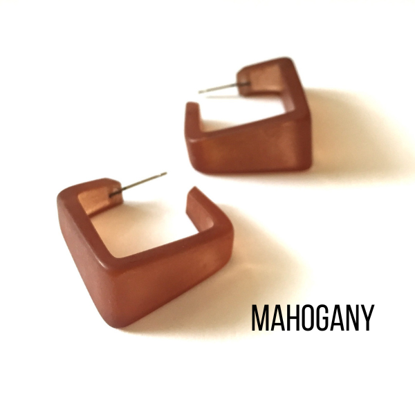 Wide Cubist Frosted Hoop Earrings Mahogany Wide Cubist Square Hoops by Leetie Lovendale | Fleurcouture